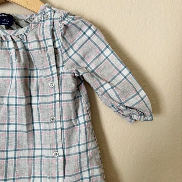 Baby Gap Dress Girls 3 - 6 months Grey Tartan pattern long sleeve button casual - Picture 3 of 8